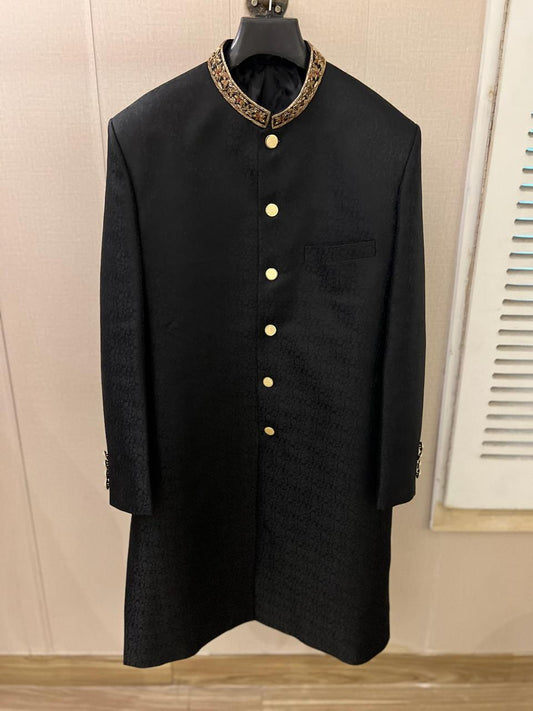 Black Embroidered Collar Sherwani