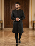 Black Embroidered Collar Sherwani