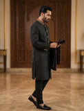 Black Embroidered Collar Sherwani