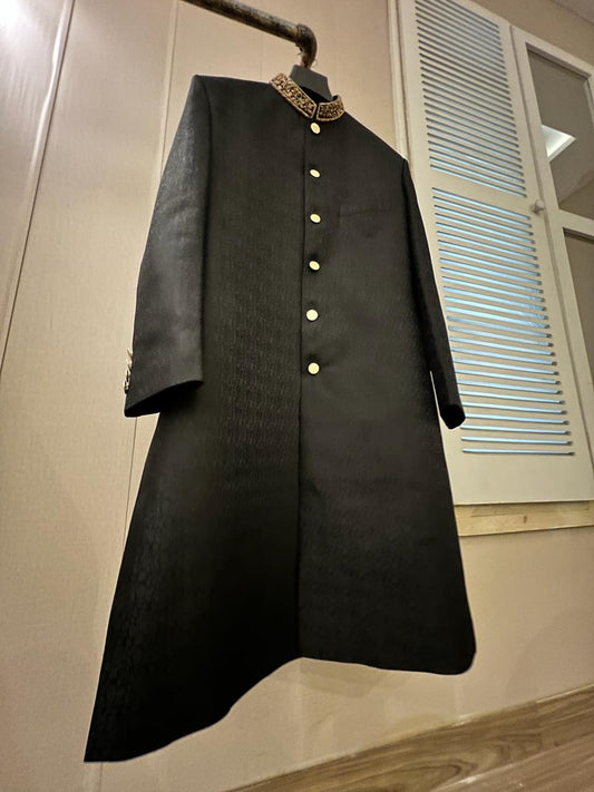Black Embroidered Collar Sherwani